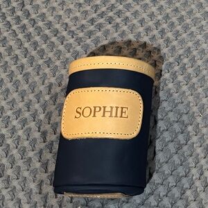 Jon Hart Design Navy and Tan Leather Accent Can Cooler